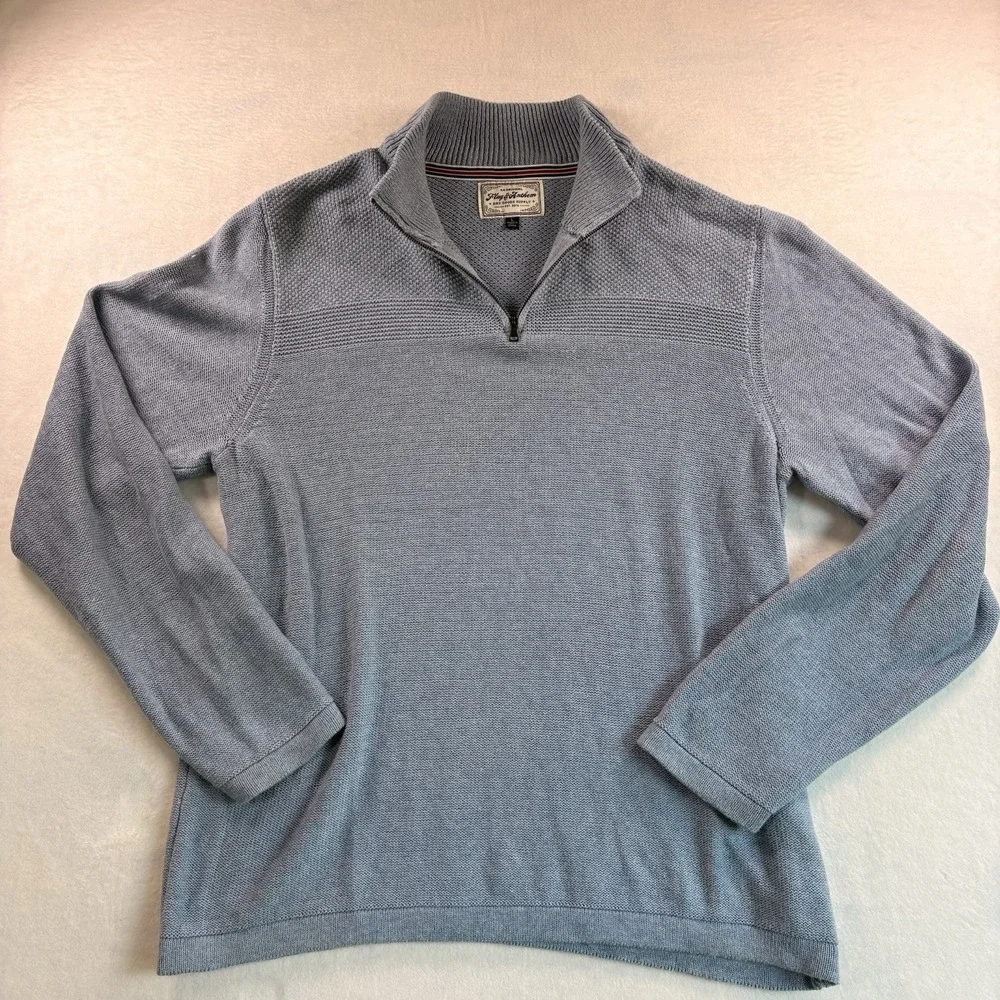 Flag & Anthem Mens 1/4 Zip Pullover Sweater Large Light Blue Casual Preppy
